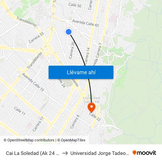 Cai La Soledad (Ak 24 - Cl 40) to Universidad Jorge Tadeo Lozano map