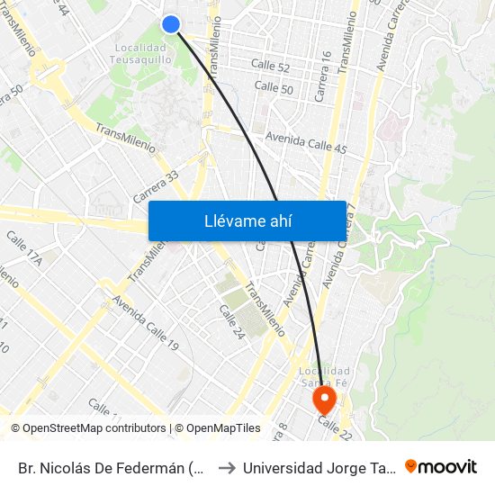 Br. Nicolás De Federmán (Ac 53 - Kr 37a) to Universidad Jorge Tadeo Lozano map