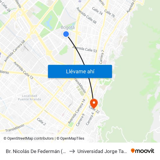 Br. Nicolás De Federmán (Ak 50 - Cl 59) to Universidad Jorge Tadeo Lozano map
