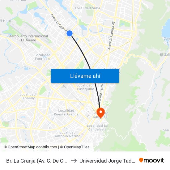 Br. La Granja (Av. C. De Cali - Cl 76a) to Universidad Jorge Tadeo Lozano map