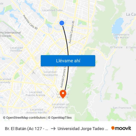 Br. El Batán (Ac 127 - Kr 57) to Universidad Jorge Tadeo Lozano map