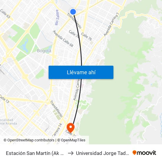 Estación San Martín (Ak 50 - Cl 86b) to Universidad Jorge Tadeo Lozano map