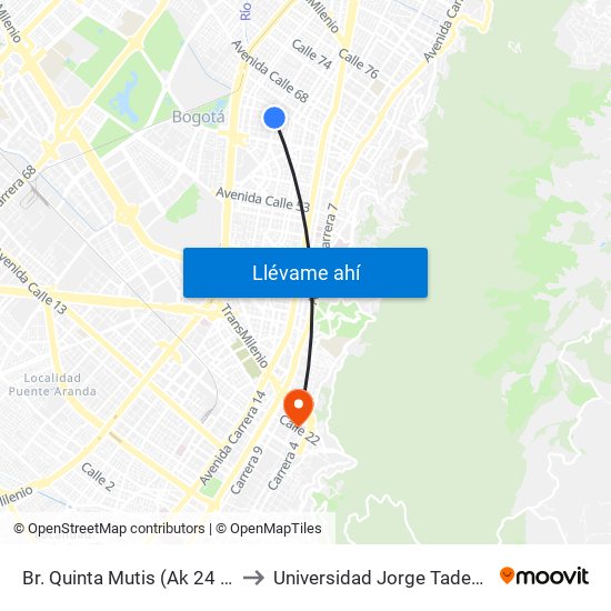 Br. Quinta Mutis (Ak 24 - Cl 63c) to Universidad Jorge Tadeo Lozano map
