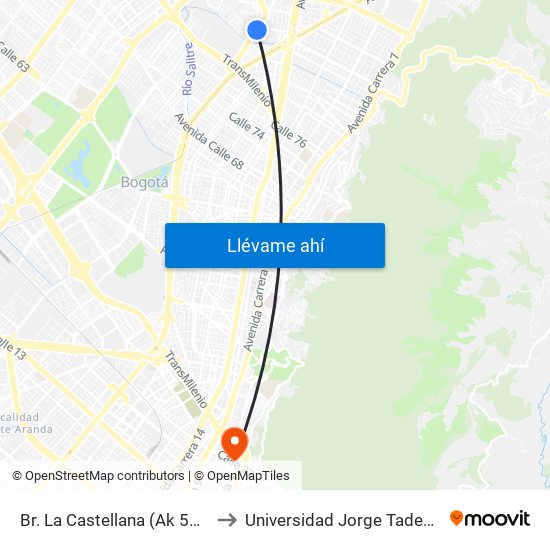 Br. La Castellana (Ak 50 - Cl 91) to Universidad Jorge Tadeo Lozano map