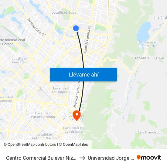 Centro Comercial Bulevar Niza (Ac 127 - Av. Villas) to Universidad Jorge Tadeo Lozano map