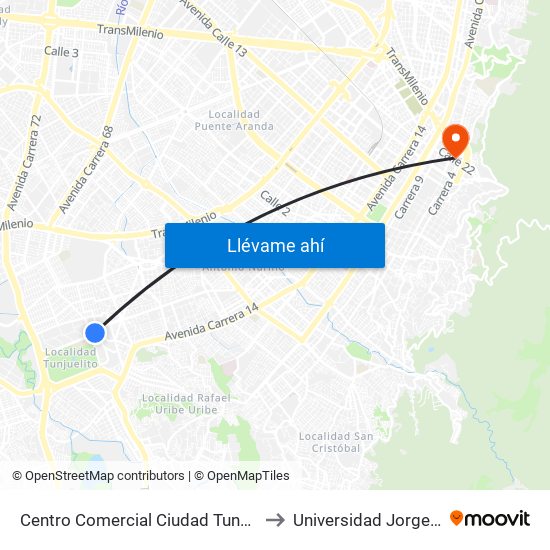 Centro Comercial Ciudad Tunal (Ak 24a - Cl 48b Sur) to Universidad Jorge Tadeo Lozano map