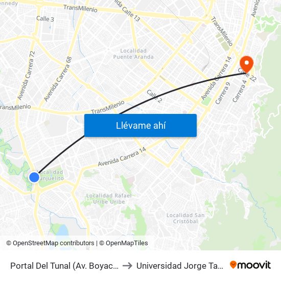 Portal Del Tunal (Av. Boyacá - Ak 24) (A) to Universidad Jorge Tadeo Lozano map