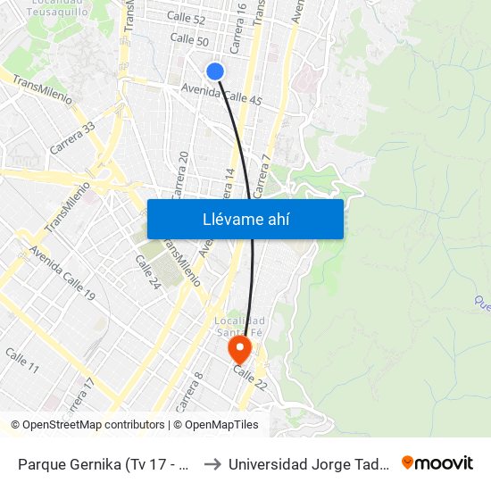 Parque Gernika (Tv 17 - Dg 46a) (A) to Universidad Jorge Tadeo Lozano map
