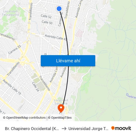 Br. Chapinero Occidental  (Kr 17 - Cl 54a) (A) to Universidad Jorge Tadeo Lozano map