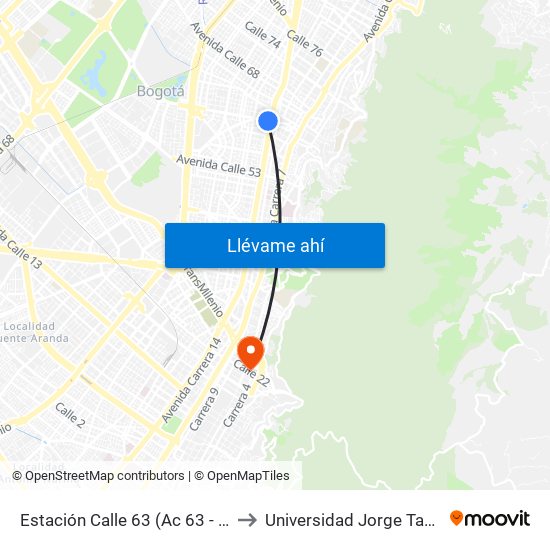 Estación Calle 63 (Ac 63 - Av. Caracas) to Universidad Jorge Tadeo Lozano map