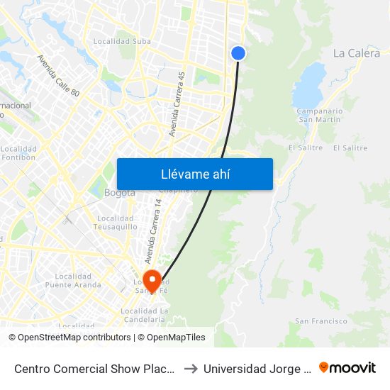 Centro Comercial Show Place (Ak 7 - Ac 147) (A) to Universidad Jorge Tadeo Lozano map