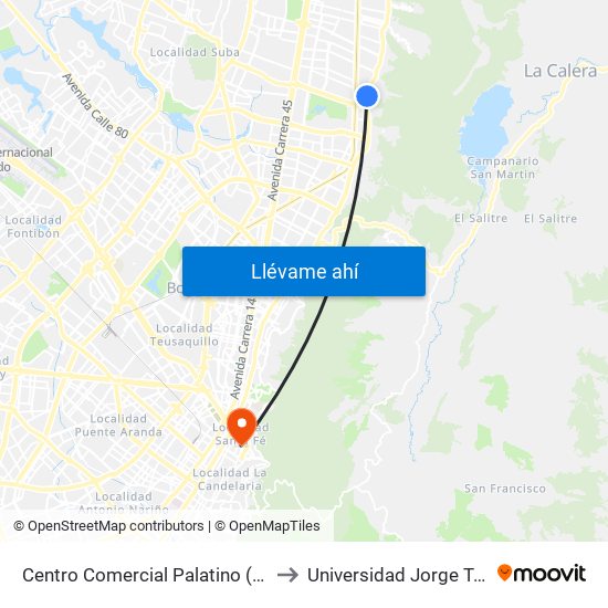 Centro Comercial Palatino (Ak 7 - Cl 140) (A) to Universidad Jorge Tadeo Lozano map