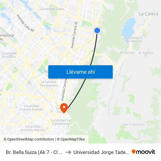 Br. Bella Suiza (Ak 7 - Cl 127a) (A) to Universidad Jorge Tadeo Lozano map