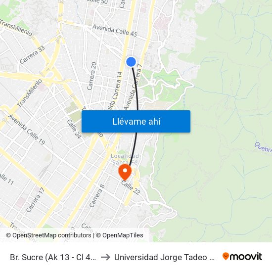 Br. Sucre (Ak 13 - Cl 40) (A) to Universidad Jorge Tadeo Lozano map
