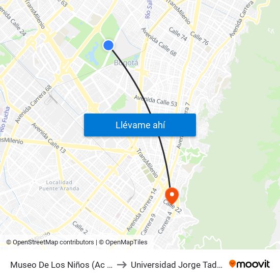 Museo De Los Niños (Ac 63 - Kr 65) to Universidad Jorge Tadeo Lozano map