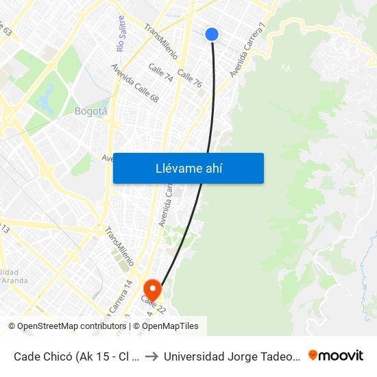 Cade Chicó (Ak 15 - Cl 90) (A) to Universidad Jorge Tadeo Lozano map