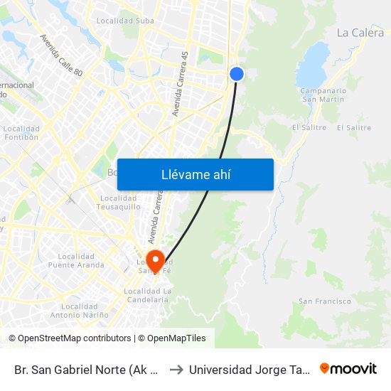 Br. San Gabriel Norte (Ak 7 - Cl 127) (A) to Universidad Jorge Tadeo Lozano map