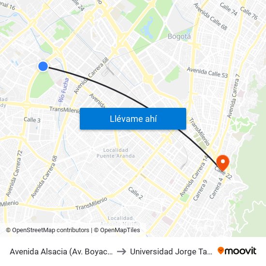 Avenida Alsacia (Av. Boyacá - Cl 11a) (A) to Universidad Jorge Tadeo Lozano map