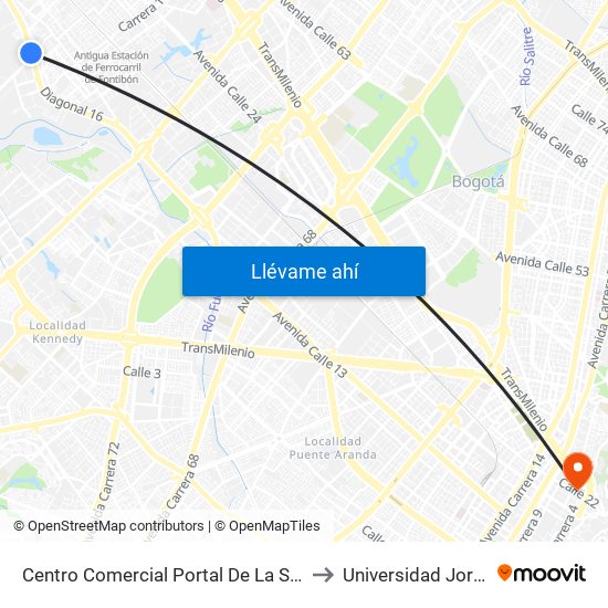 Centro Comercial Portal De La Sabana (Av. Centenario - Kr 106) to Universidad Jorge Tadeo Lozano map