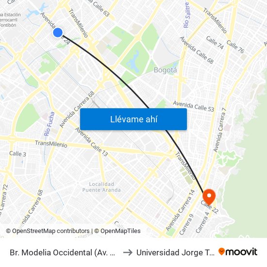 Br. Modelia Occidental (Av. Esperanza - Kr 81) to Universidad Jorge Tadeo Lozano map