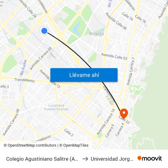 Colegio Agustiniano Salitre (Av. La Esperanza - Kr 69b) to Universidad Jorge Tadeo Lozano map