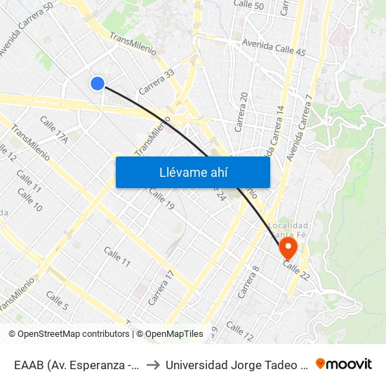 EAAB (Av. Esperanza - Kr 37) to Universidad Jorge Tadeo Lozano map