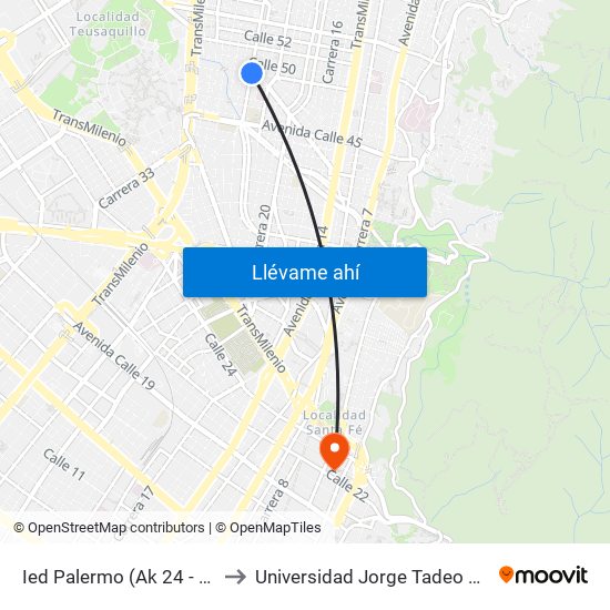 Ied Palermo (Ak 24 - Cl 49) to Universidad Jorge Tadeo Lozano map