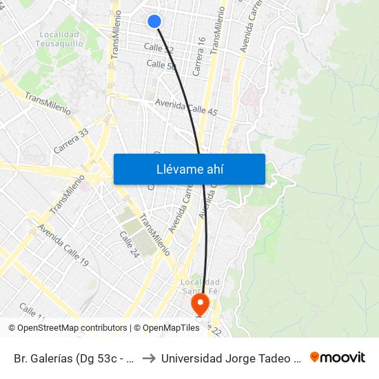 Br. Galerías (Dg 53c - Ak 24) to Universidad Jorge Tadeo Lozano map