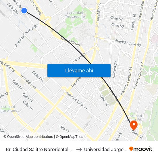 Br. Ciudad Salitre Nororiental (Av. Esperanza - Kr 57) to Universidad Jorge Tadeo Lozano map