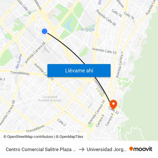 Centro Comercial Salitre Plaza (Av. La Esperanza - Kr 68b) to Universidad Jorge Tadeo Lozano map