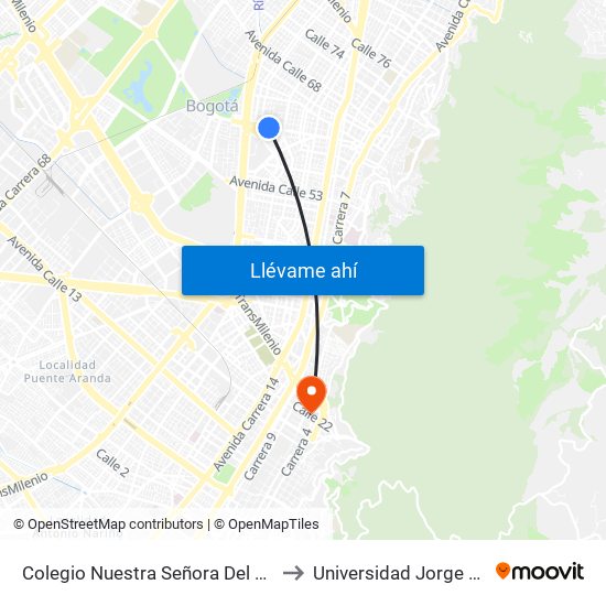 Colegio Nuestra Señora Del Pilar (Ac 63 - Kr 27) to Universidad Jorge Tadeo Lozano map