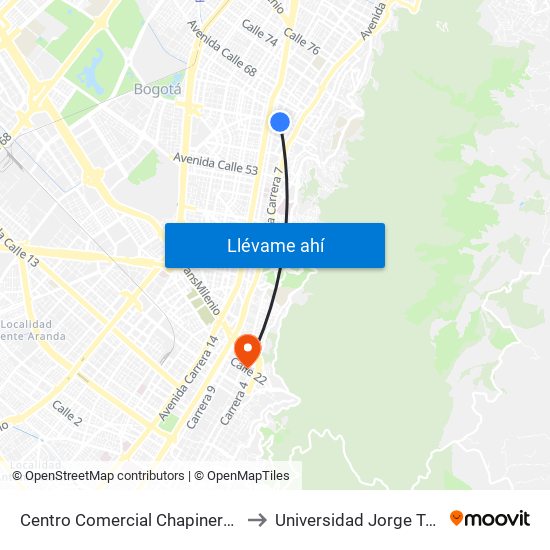 Centro Comercial Chapinero (Ac 63 - Kr 9a) to Universidad Jorge Tadeo Lozano map