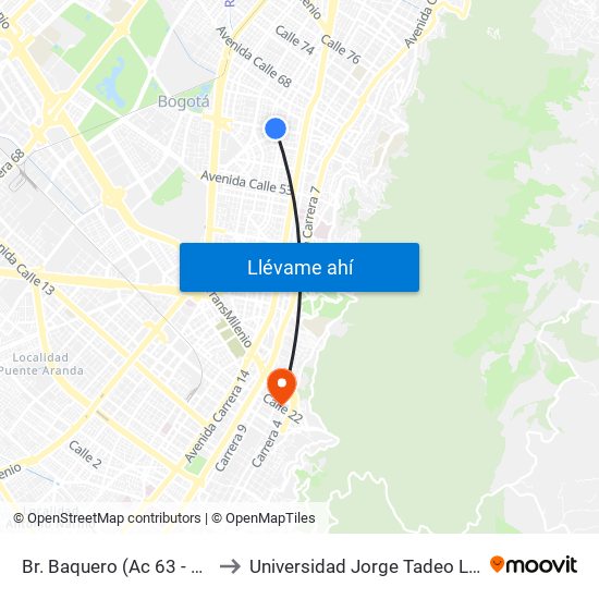 Br. Baquero (Ac 63 - Kr 19) to Universidad Jorge Tadeo Lozano map