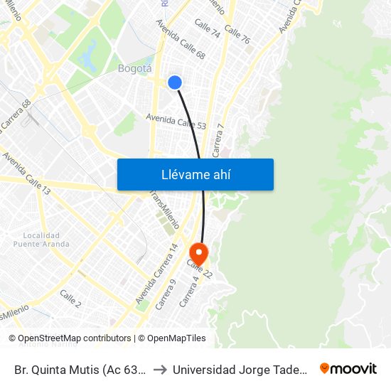 Br. Quinta Mutis (Ac 63 - Kr 26) to Universidad Jorge Tadeo Lozano map