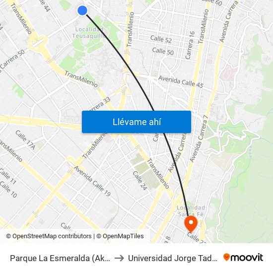 Parque La Esmeralda (Ak 50 - Cl 45) to Universidad Jorge Tadeo Lozano map
