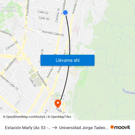 Estación Marly (Ac 53 - Ak 13) to Universidad Jorge Tadeo Lozano map