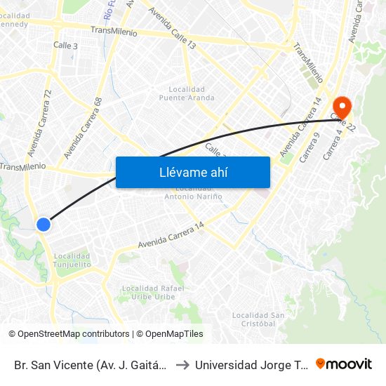 Br. San Vicente (Av. J. Gaitán C. - Av. Boyacá) to Universidad Jorge Tadeo Lozano map