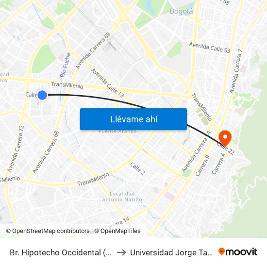 Br. Hipotecho Occidental (Ac 3 - Kr 70b) to Universidad Jorge Tadeo Lozano map
