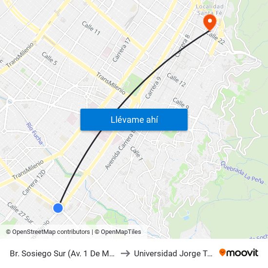 Br. Sosiego Sur (Av. 1 De Mayo - Kr 10a) (A) to Universidad Jorge Tadeo Lozano map