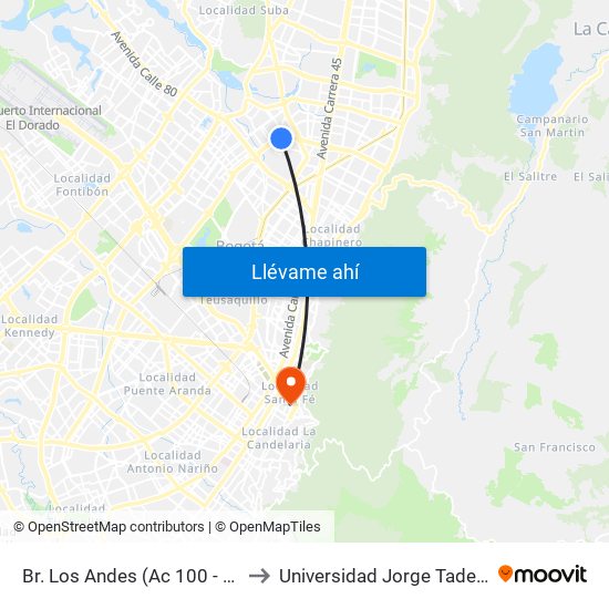 Br. Los Andes (Ac 100 - Kr 66) (B) to Universidad Jorge Tadeo Lozano map