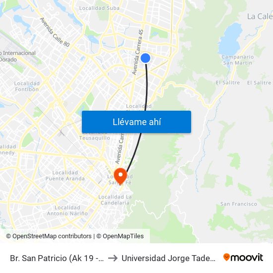 Br. San Patricio (Ak 19 - Cl 108) to Universidad Jorge Tadeo Lozano map