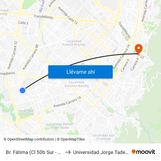 Br. Fátima (Cl 50b Sur - Kr 34) (A) to Universidad Jorge Tadeo Lozano map