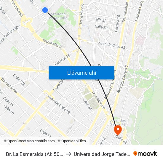 Br. La Esmeralda (Ak 50 - Cl 44b) to Universidad Jorge Tadeo Lozano map