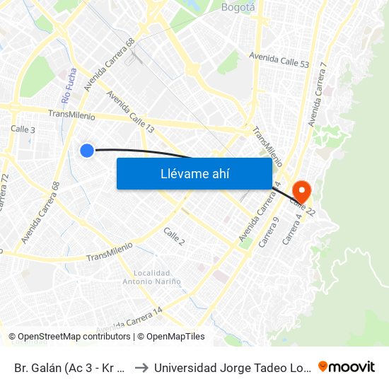 Br. Galán (Ac 3 - Kr 56a) to Universidad Jorge Tadeo Lozano map