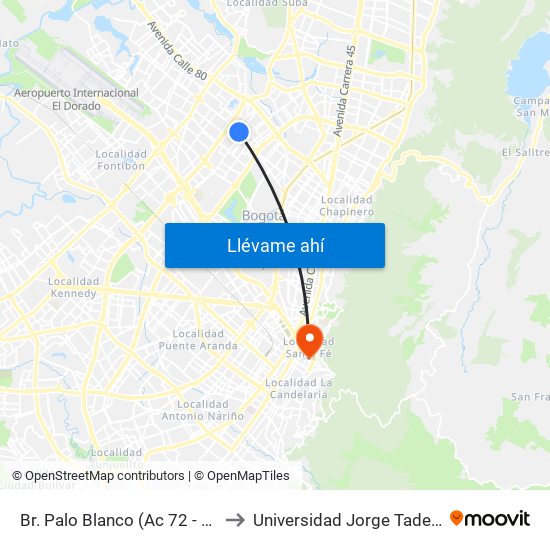 Br. Palo Blanco (Ac 72 - Ak 70) (A) to Universidad Jorge Tadeo Lozano map