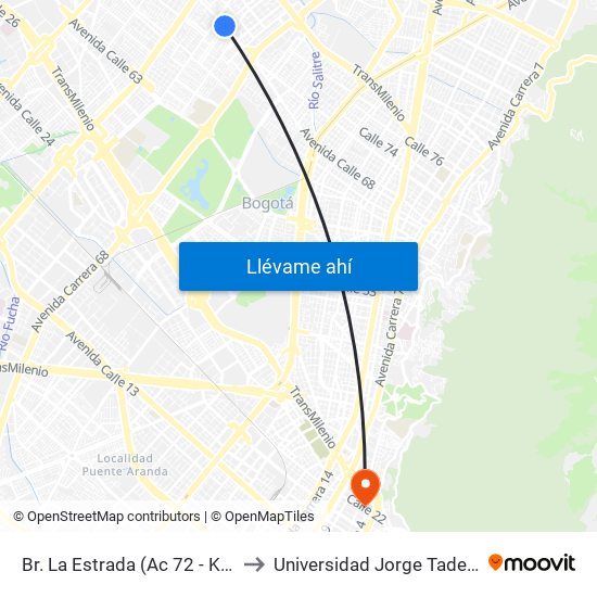 Br. La Estrada (Ac 72 - Kr 69k) (A) to Universidad Jorge Tadeo Lozano map