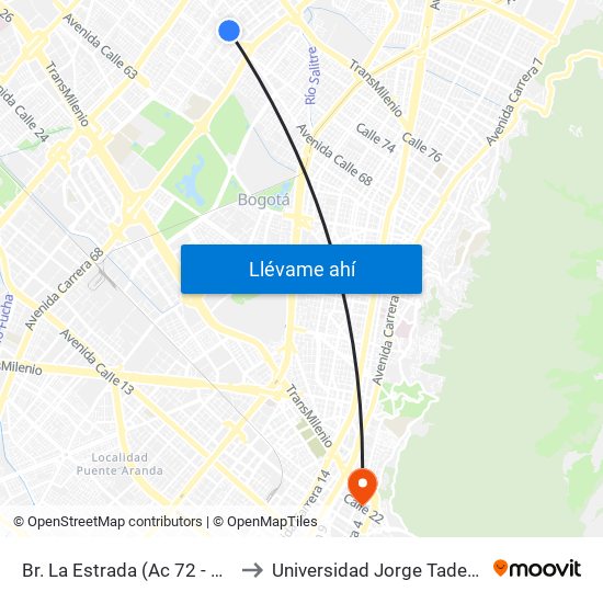 Br. La Estrada (Ac 72 - Kr 69) (A) to Universidad Jorge Tadeo Lozano map