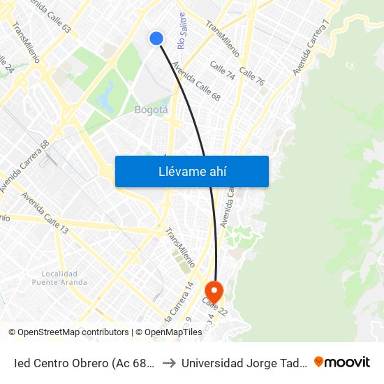 Ied Centro Obrero (Ac 68 - Kr 60) (A) to Universidad Jorge Tadeo Lozano map