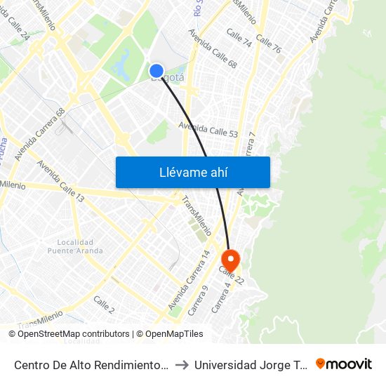 Centro De Alto Rendimiento (Ac 63 - Tv 59a) to Universidad Jorge Tadeo Lozano map