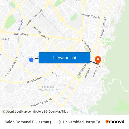 Salón Comunal El Jazmín (Ak 50 - Cl 1d) to Universidad Jorge Tadeo Lozano map